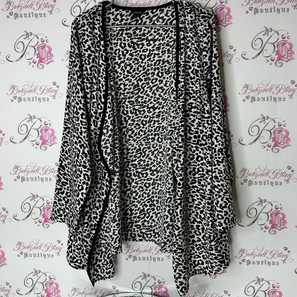 Jessica Black and White Animal Print Cardigan open flowy waterfall leopard